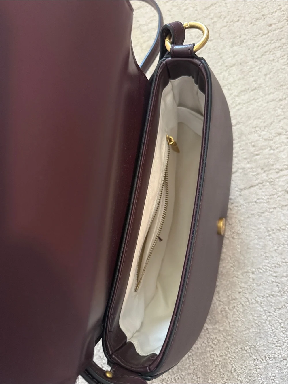 Zara Burgundy Saddle Shoulder Bag with Gold Hardware